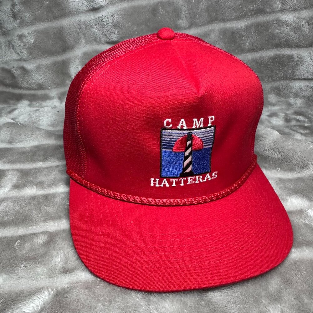 Vintage Camp Hatteras RV Park Trucker Cord Hat Snapback Red